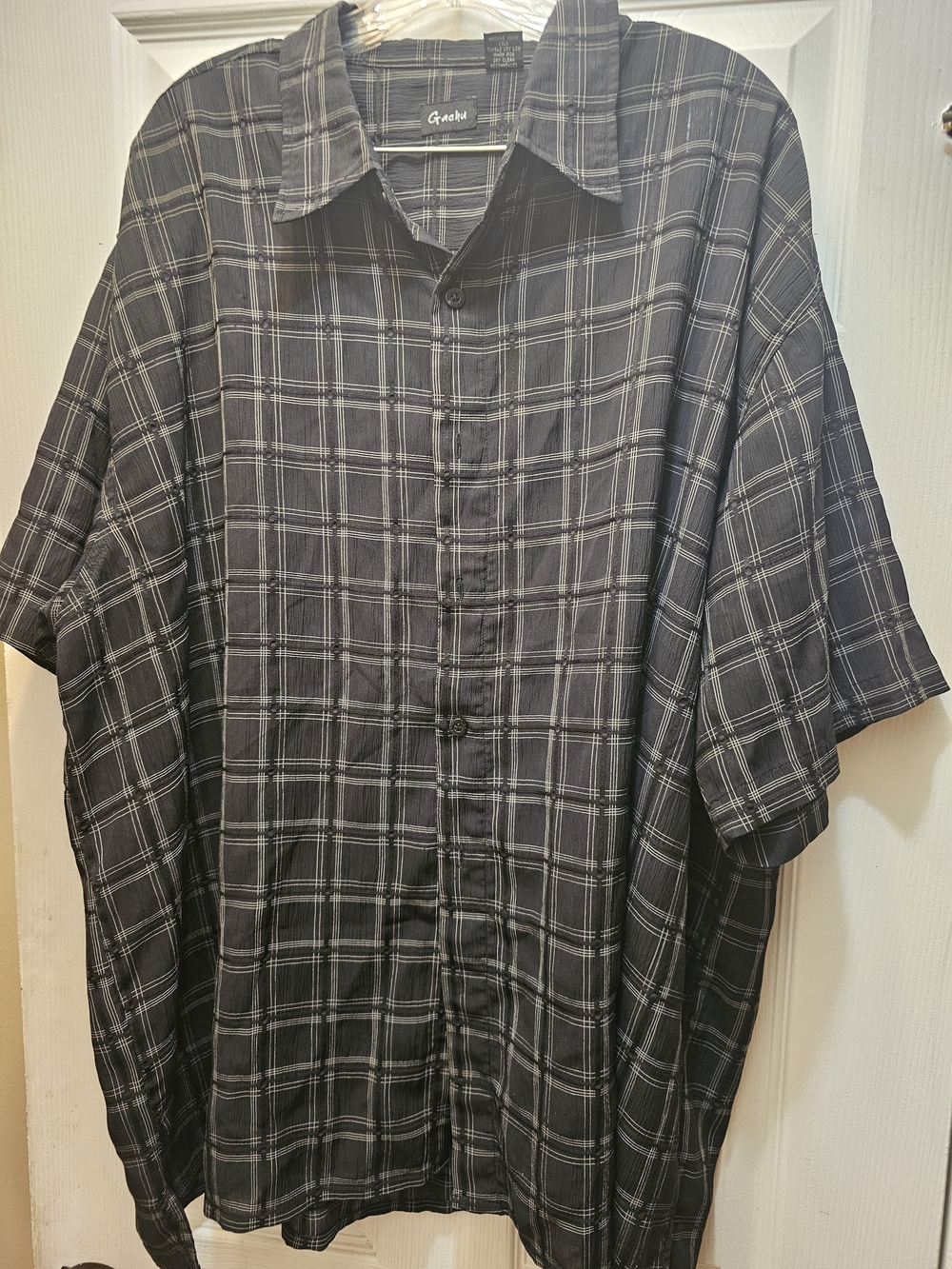 Gachu 3xl Men's Short-Sleeve Black Plaid Button-Up Shirt